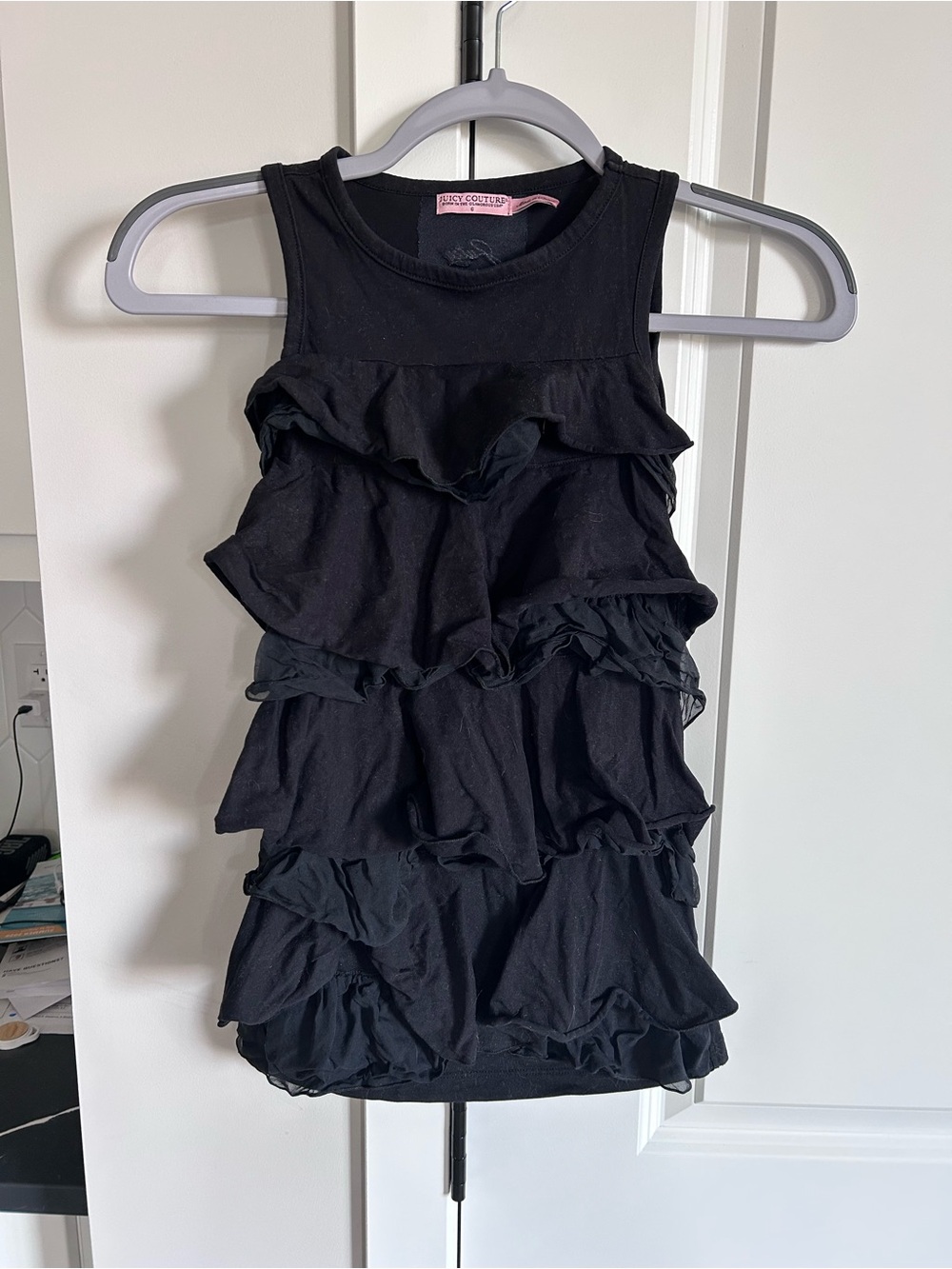 Vintage Juicy Couture Black Ruffle Tank Dress Size 6 Y2K Silk/Cotton Blend Cute
